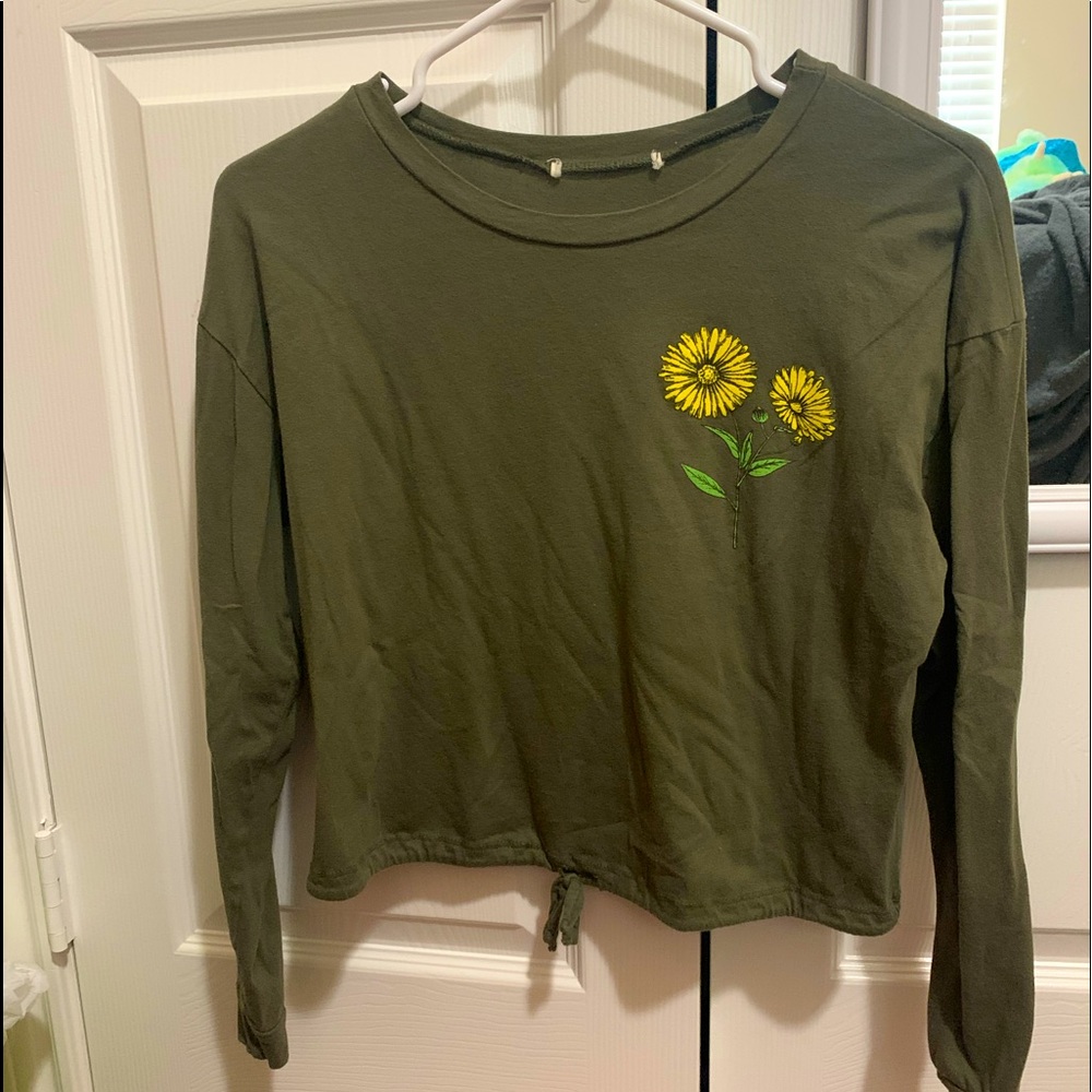 Army Green Sunflower Long Sleeve W/ Drawstring & Quote On Back